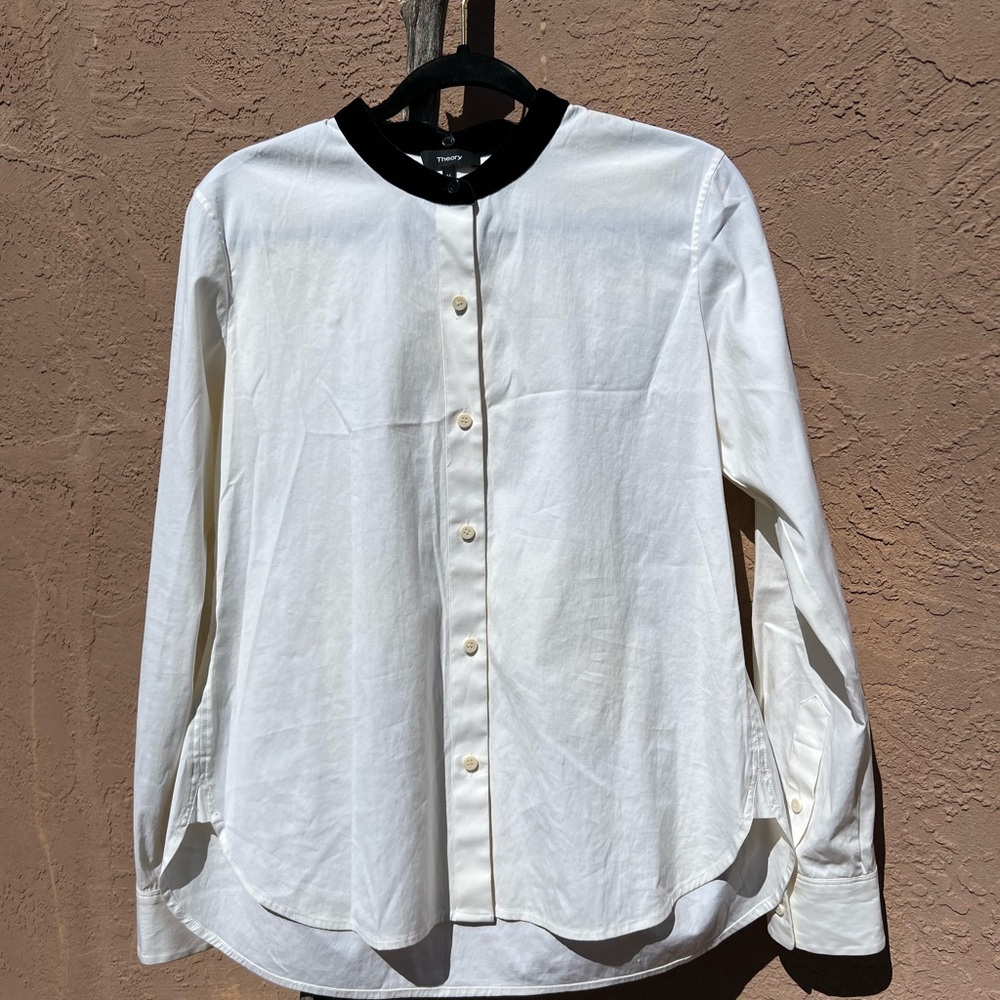 Theory Stretch Cotton Fancy Shirt Velvet Round Neck Collar Size M